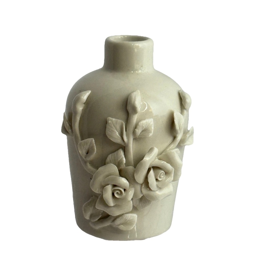 Vintage Ceramic Vase with Raised Rose Floral Design ‎ Bud Vase